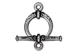 Load image into Gallery viewer, 5 Sets Heirloom Toggle Clasps 15mm Round 24mm Bar Antique Rhodium Finish Tierracast - P6070RBA - BeadPrism