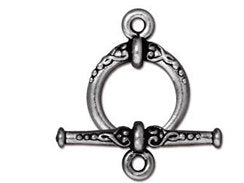 5 Sets Heirloom Toggle Clasps 15mm Round 24mm Bar Antique Rhodium Finish Tierracast - P6070RBA - BeadPrism