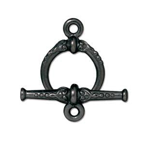 5 Sets Black Toggle Clasps 15mm Round 24mm Bar, Tierracast Retro clasps - P6070BK - BeadPrism
