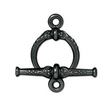 Load image into Gallery viewer, 5 Sets Black Toggle Clasps 15mm Round 24mm Bar, Tierracast Retro clasps - P6070BK - BeadPrism