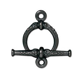 5 Sets Black Toggle Clasps 15mm Round 24mm Bar, Tierracast Retro clasps - P6070BK - BeadPrism