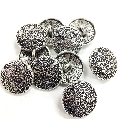 10 Pc  Antique Silver Tone Pewter Buttons - PBF323 - BeadPrism