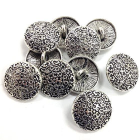 10 Pc  Antique Silver Tone Pewter Buttons - PBF323 - BeadPrism