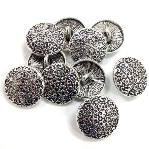 10 Pc  Antique Silver Tone Pewter Buttons - PBF323 - BeadPrism