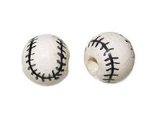 Load image into Gallery viewer, 20pc 13mm Ceramic Baseball Sport Beads - Hand Painted DS18 - BeadPrism