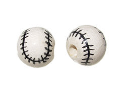 20pc 11mm Ceramic Baseball Sport Beads - Hand Painted DS59 - BeadPrism
