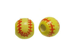 20pcs 8mm Ceramic Softball Sport Beads, Hand Painted Large Hole Sports Bead, Softball Bead - DS154-2 - BeadPrism