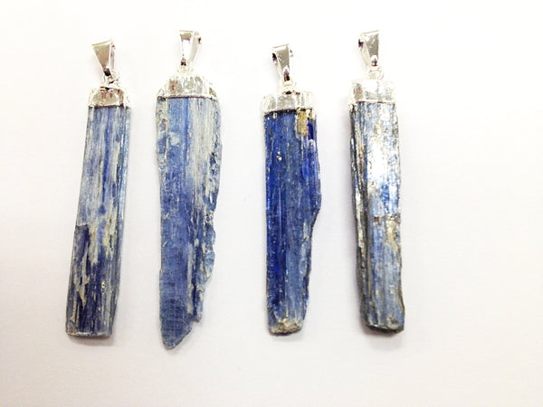 5 Pcs Blue Kyanite Pendant with silver Plated Cap - DP5Kyanite 1 - BeadPrism
