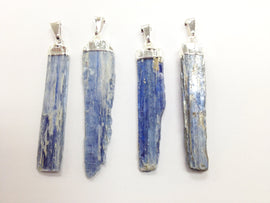 5 Pcs Blue Kyanite Pendant with silver Plated Cap - DP5Kyanite 1 - BeadPrism