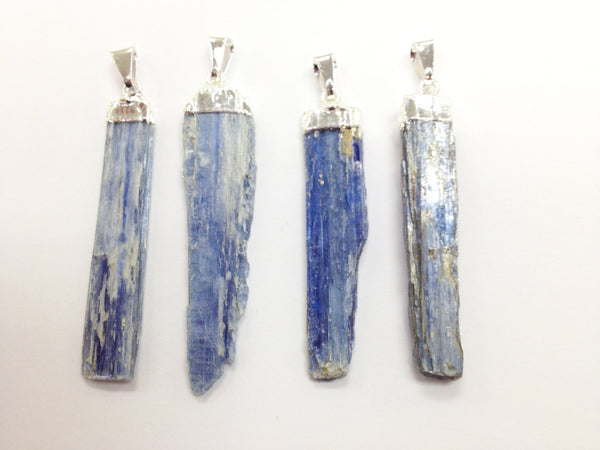 3 Pcs Day Blue Kyanite Pendant with Silver Plated Cap - DP5Kyanite 3 - BeadPrism