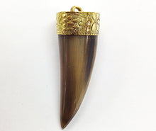 Load image into Gallery viewer, Real Horn Tusk Pendant Brown Tones - HP110 Gold - BeadPrism