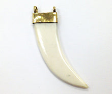 Load image into Gallery viewer, 10 Pcs 2 Loop Ivory Cream Flat Bone Horn Tusk Pendant with Brass Cap 70mm X 20mm - HP105-10 - BeadPrism