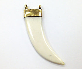 10 Pcs 2 Loop Ivory Cream Flat Bone Horn Tusk Pendant with Brass Cap 70mm X 20mm - HP105-10 - BeadPrism