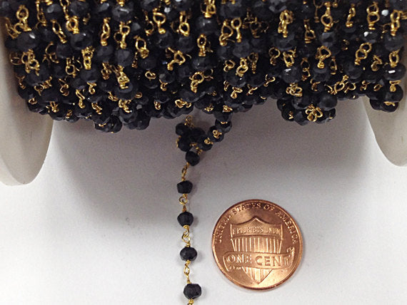 40% OFF 10 Feet  Black Spinel 3mm Faceted Gold Plated Wire Wrapped Chain -CHGS17-BS - BeadPrism