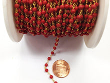 Load image into Gallery viewer, 40% OFF Red Coral 3mm Gold Plated Wire Wrapped Chain -1 Foot -CHGS-RC - BeadPrism