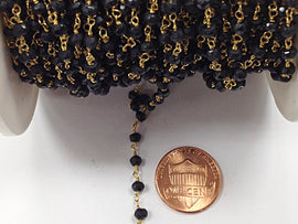 40% OFF Black Spenial 3mm Faceted Gold Plated Wire Wrapped Chain - 1 Foot -CHGS17-BS - BeadPrism