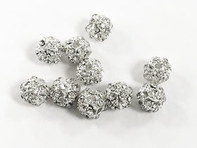 6mm Round  Pave Crystal Silver Bling Metal Ball Bead 10 Pcs BRS06-SC - BeadPrism