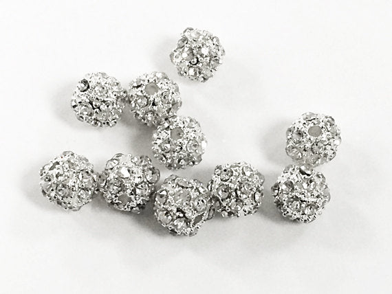 6mm Round  Pave Crystal Silver Bling Metal Ball Bead 10 Pcs BRS06-SC - BeadPrism