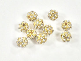 6mm Round  Pave Crystal Gold Bling Metal Ball Bead 10 Pcs BRS06-GC - BeadPrism