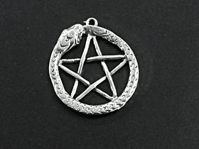 Pentacle Snake Pendant, Sterling Silver Pendant Snake Pentacle, Circle snake Pentacle Pendant - SP91 - BeadPrism