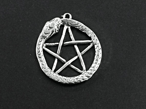 Pentacle Snake Pendant, Sterling Silver Pendant Snake Pentacle, Circle snake Pentacle Pendant - SP91 - BeadPrism