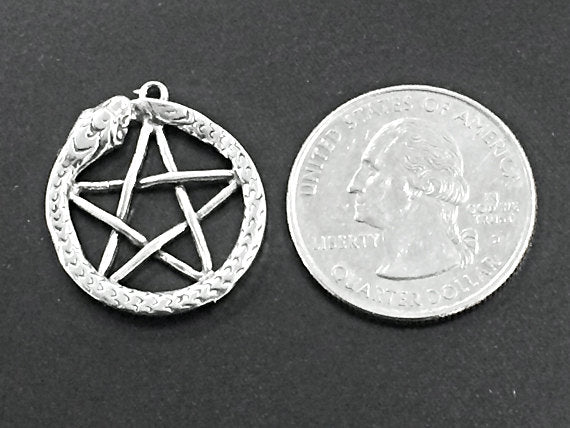 Pentacle Snake Charm Sterling silver 21mm, Snake Charms, Celtic, Circle snake Pentacle Charm - SP91 - BeadPrism