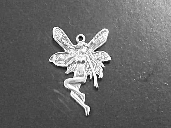 Fairy Sterling Silver Charm,  Cute Fairy or Pixie charm 1 Inch 925 Sterling Silver Fairy Charm- SP30 - BeadPrism