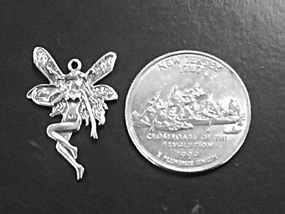 Fairy Sterling Silver Charm,  Cute Fairy or Pixie charm 1 Inch 925 Sterling Silver Fairy Charm- SP30 - BeadPrism