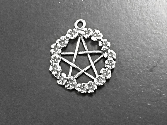 Silver Pentacle Pendant, Silver Flower Garland Pentacle, Sterling Silver Pentagram Pendant - SP14 - BeadPrism