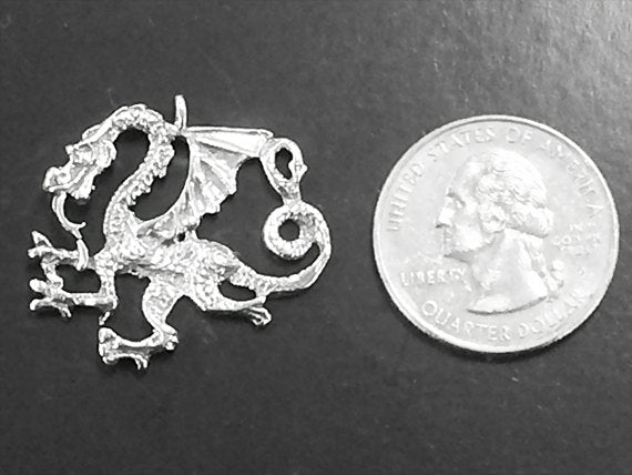 925 Sterling Silver Dragon Pendant,  27 mm x 26 mm - SP60 - BeadPrism