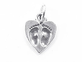 5pc Baby Footprints Heart Sterling Silver Charm Pendant Wholesale - SP567 - BeadPrism