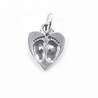Baby Footprints Heart Sterling Silver Charm Pendant Wholesale - SP567 - BeadPrism