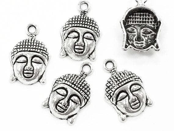 25 Pcs  Antique Silver Buddha head Pendant wholesale bulk (SKU# PP133) - BeadPrism