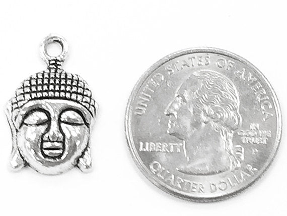 25 Pcs  Antique Silver Buddha head Pendant wholesale bulk (SKU# PP133) - BeadPrism