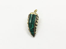 Load image into Gallery viewer, Tibetan Horn Tusk tooth Pendant Malachite Inlaid with brass dots and gold cap (TP100-ML) - BeadPrism