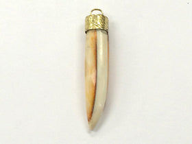 Yoga Saffron Ivory Horn Tusk Tooth Pendant with Brass Cap 2 Inch, Choose Quantity -  - TP103 - BeadPrism