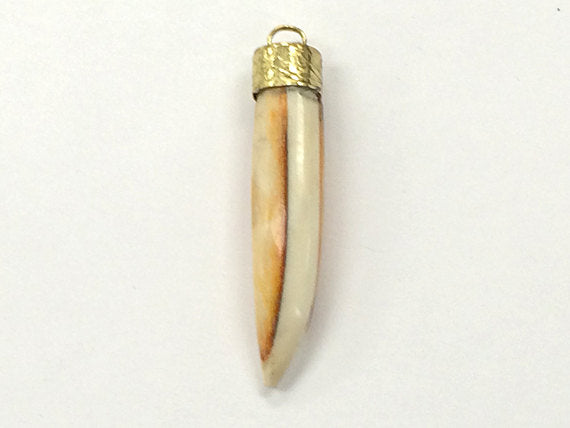 Yoga Saffron Ivory Horn Tusk Tooth Pendant with Brass Cap 2 Inch, Choose Quantity -  - TP103 - BeadPrism