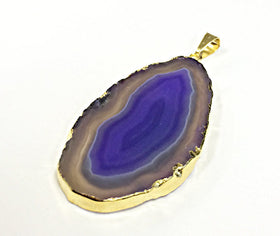 Violet Purple Agate Slice Druzy Pendant Edged in 18K Gold, 18kt Gold Edged Druzzy pendants - DP-AS - BeadPrism