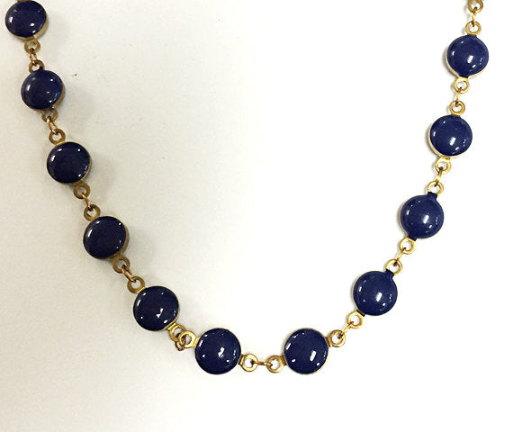 10 Feet Vintage Lapis Blue Enameled Station Brass Beaded Bohemian Chain - CH139-LA - BeadPrism