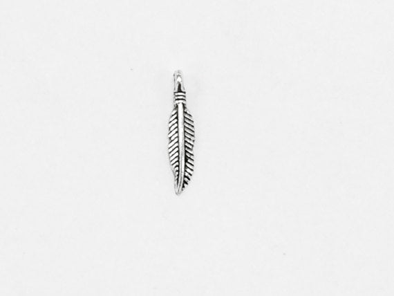 Tiny Pewter Feather Charm Antique Silver Finish 25 Pcs Bulk - PP120 - BeadPrism
