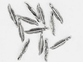 Tiny Pewter Feather Charm Antique Silver Finish 25 Pcs Bulk - PP120 - BeadPrism