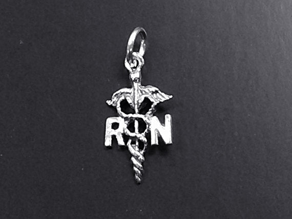 RN Healer Caduceus Sterling Silver Charm Pendant  - SP392 - BeadPrism