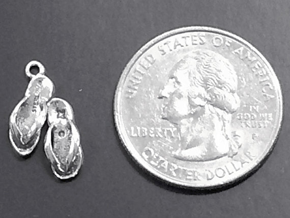 Sandals Flipflop Sterling Silver Charm Pendant  - SP127 - BeadPrism
