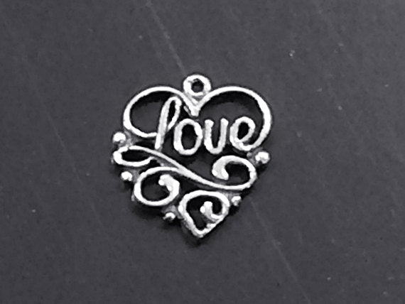 Heart Love Sterling Silver Filigree Charm Pendant, Choose Quantity - SP123 - BeadPrism