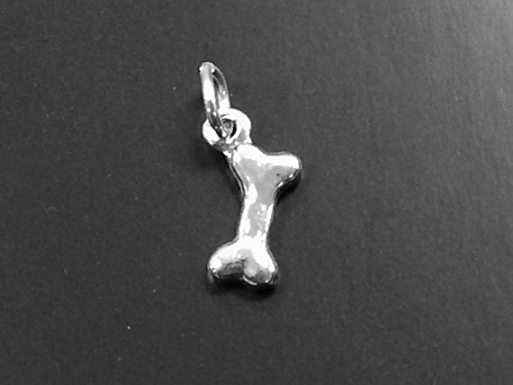Dog Bone 925 Solid Sterling Silver Charm Pendant, 15mm x 6mm - SP404 - BeadPrism