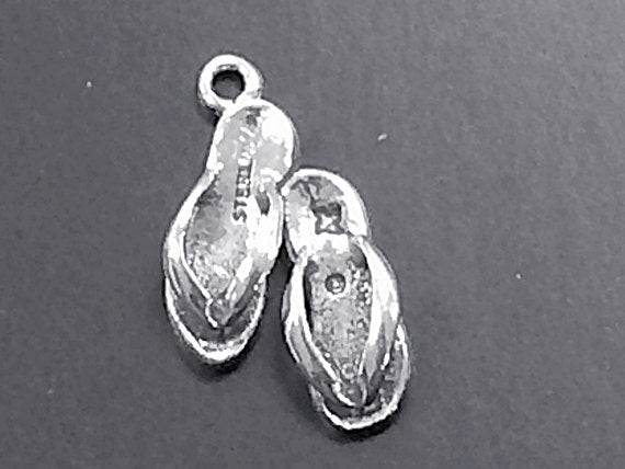 Sandals Flipflop Sterling Silver Charm Pendant  - SP127 - BeadPrism