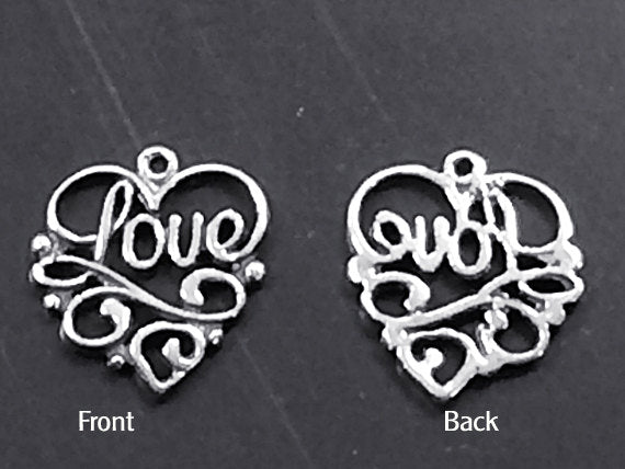 Heart Love Sterling Silver Filigree Charm Pendant, Choose Quantity - SP123 - BeadPrism