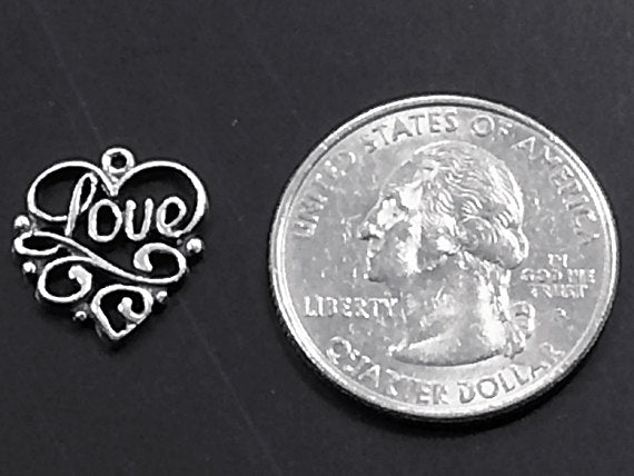Heart Love Sterling Silver Filigree Charm Pendant, Choose Quantity - SP123 - BeadPrism
