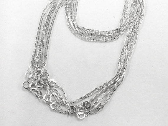 10 pc 925 Sterling Silver Box Chain 14, 16, 18, 20, 22, 24" Necklace 0.9mm Stamped 925 - SCHBXX1-10 - BeadPrism