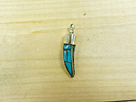 Tibetan Turquoise Mosiac Horn Tusk pendant with brass PETITE 131001 - BeadPrism